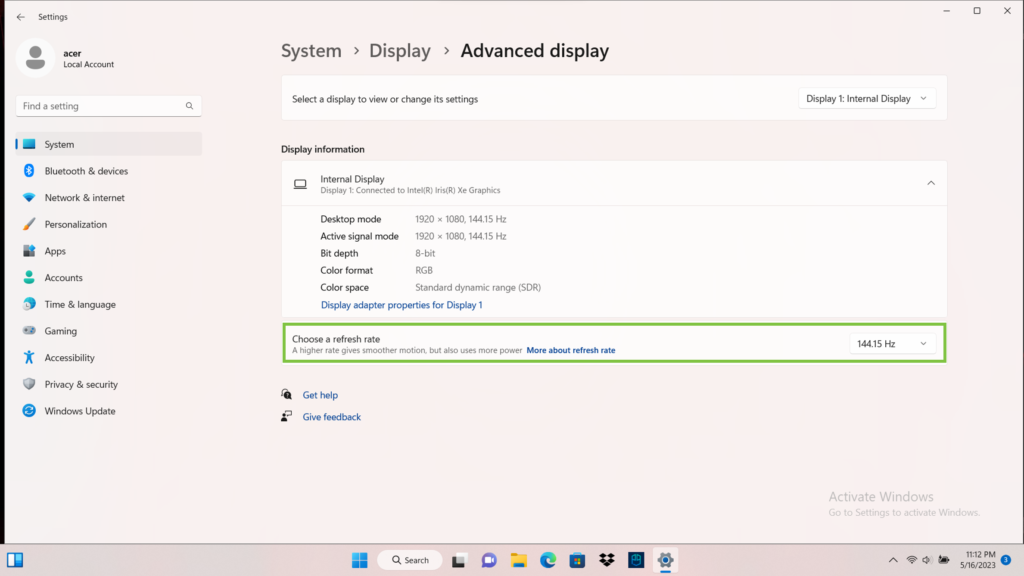 Tune your display and refresh rate