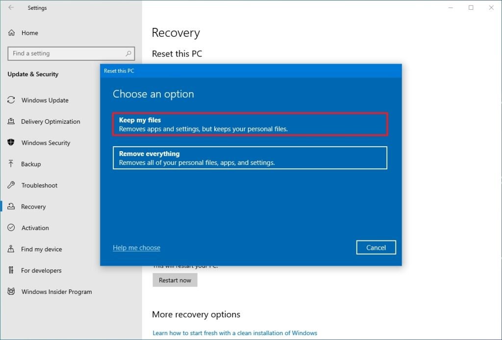 Reset from Windows Settings (Windows 10 and 11)