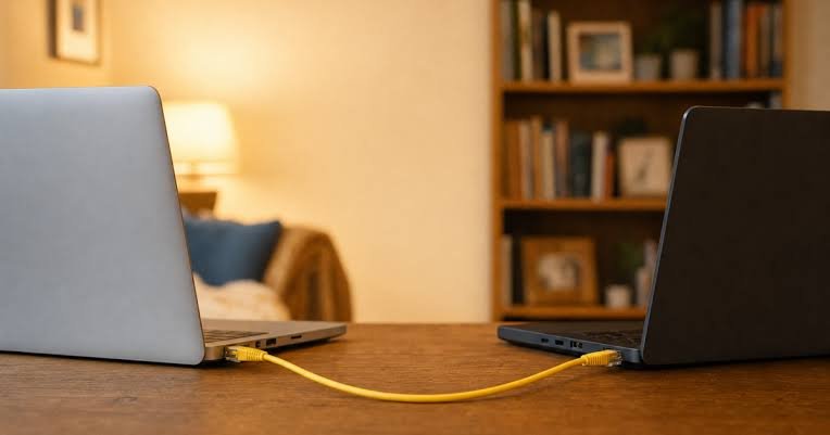 How do you connect two laptops with a cable?